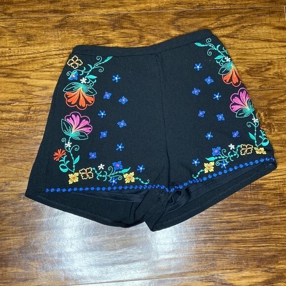 Xhilaration Pants - Xhilaration Embroidered Boho Print Black/Multicolor Shorts XS
